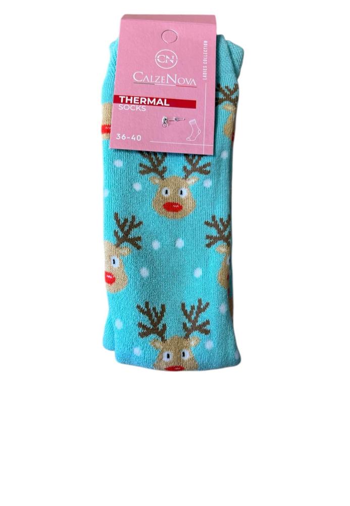 Sosete Craciun dama, Interior tip prosop,Imprimeu cap de ren, Engros